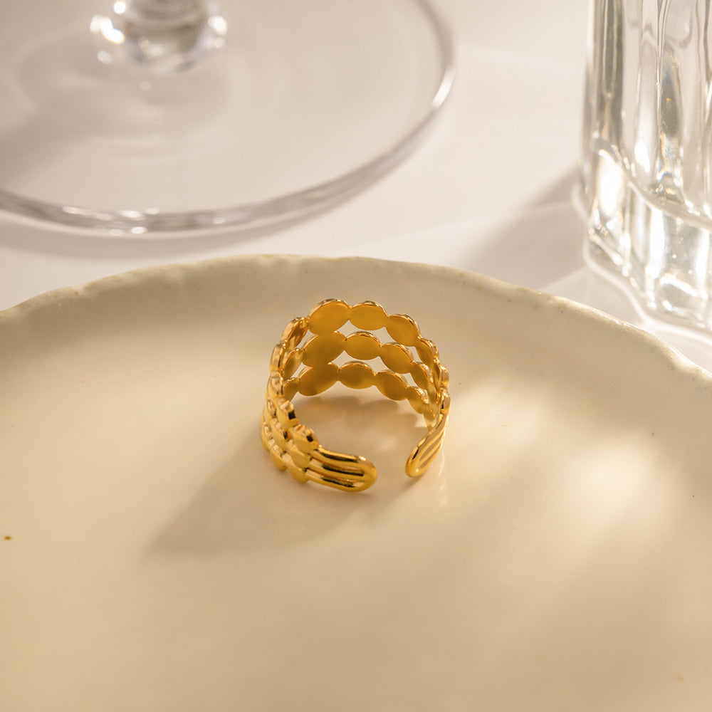 Riza Three Layer Bead Open Ring
