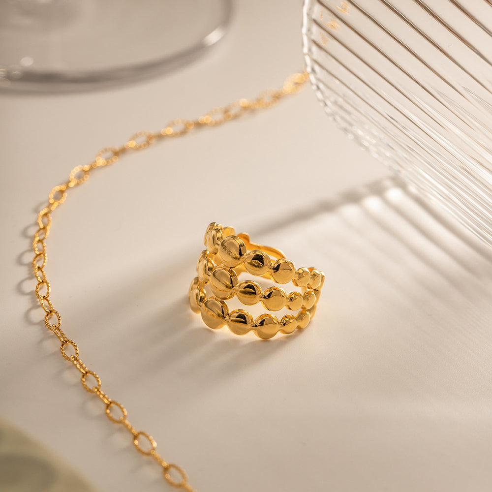 Riza Three Layer Bead Open Ring