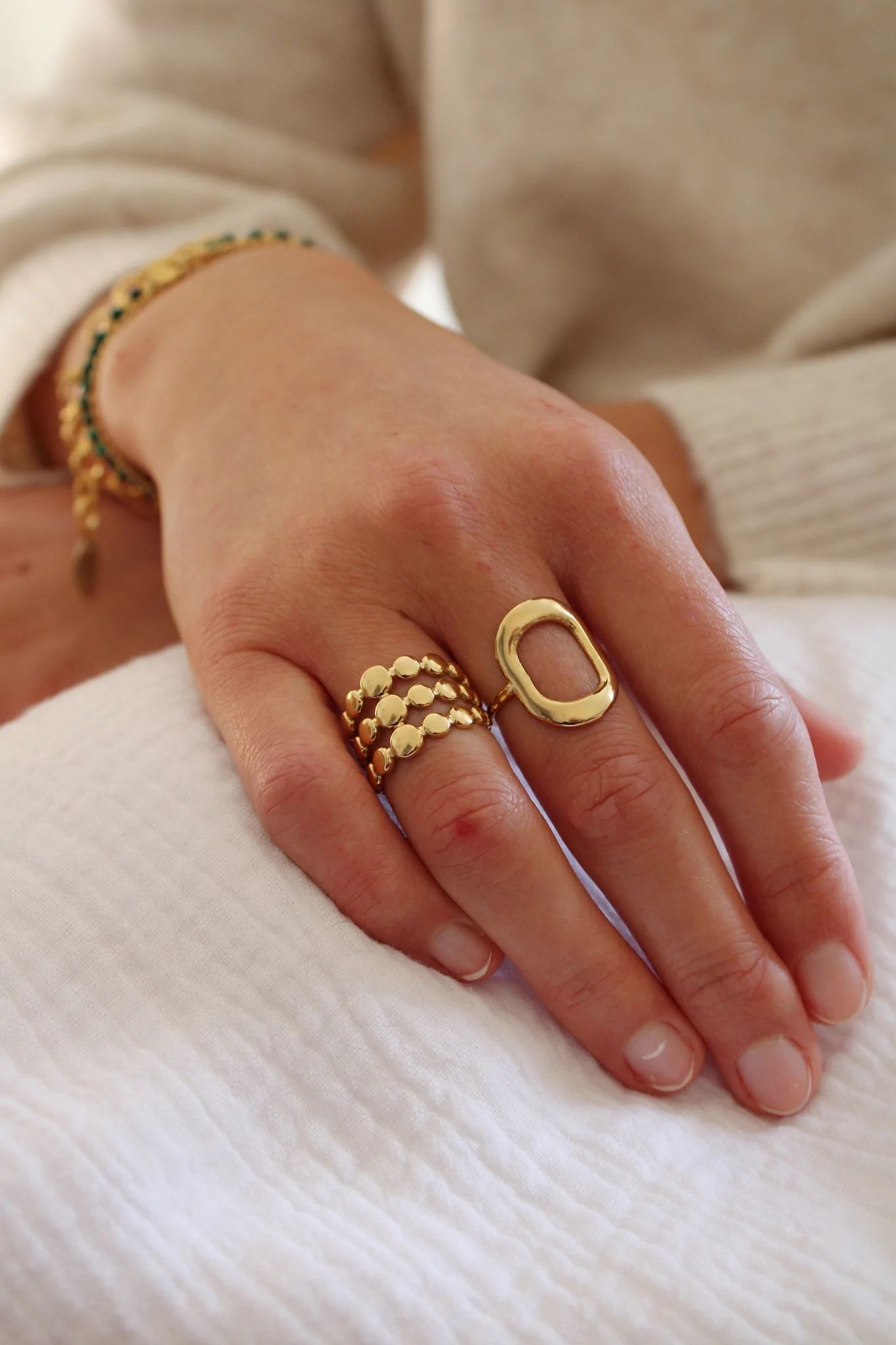 Riza Three Layer Bead Open Ring