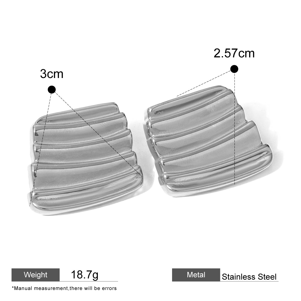 Silver Erica Textured Chunky Wave Stud Earrings