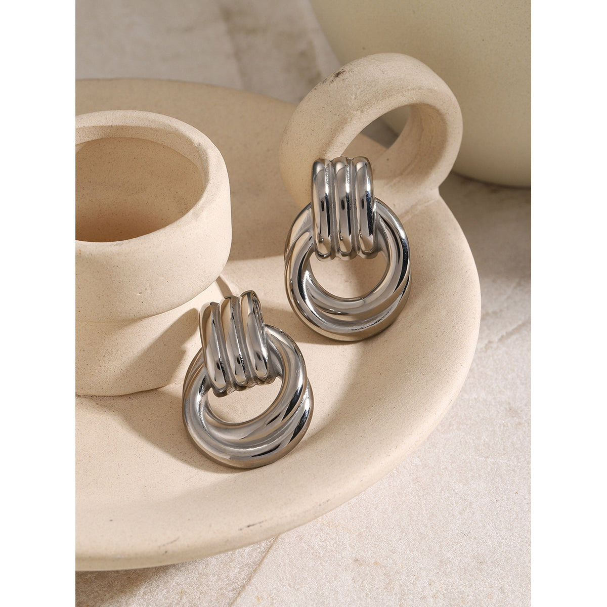 Silver Estella Layered Rope Stud Earrings