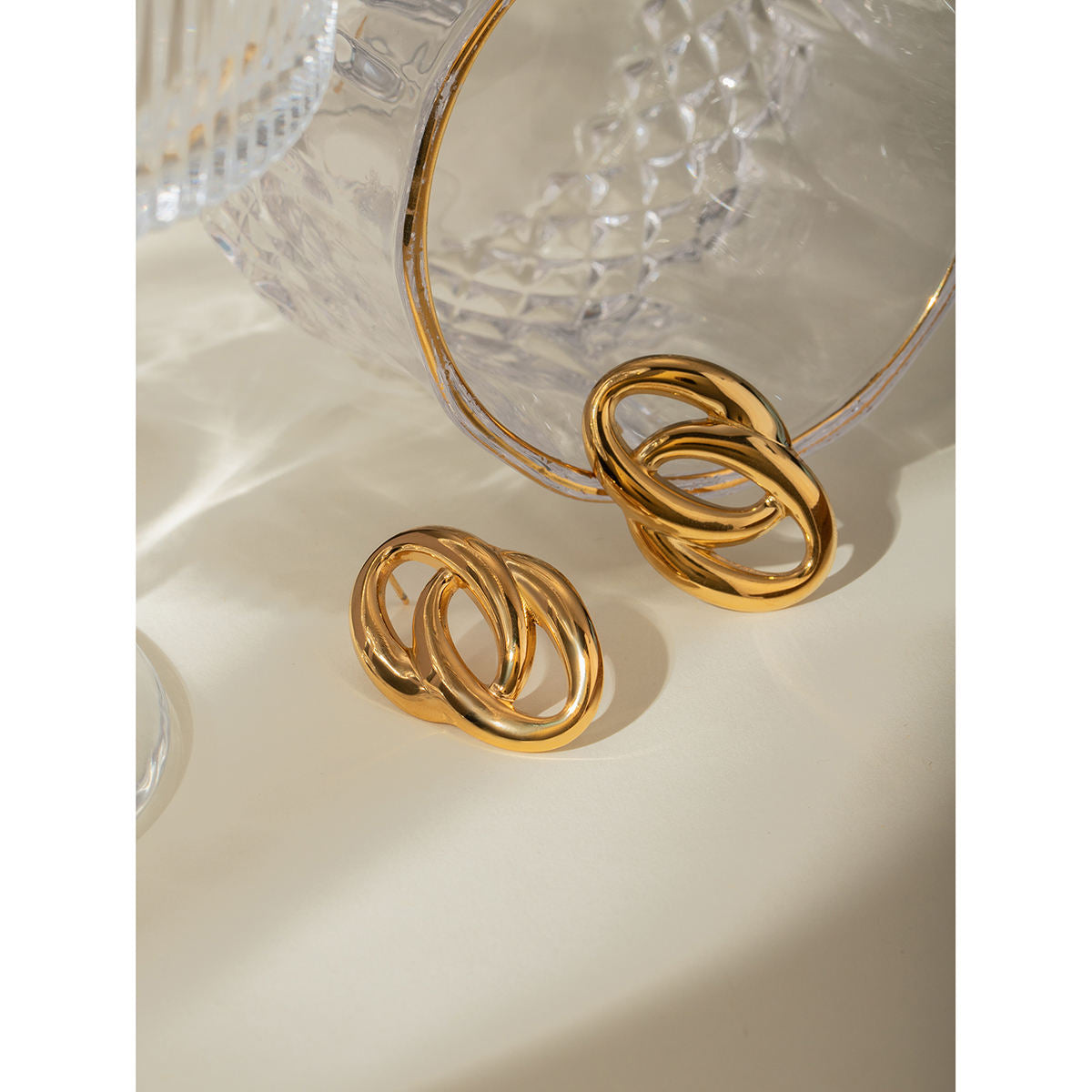 Elsa Plated Round Interlocking Stud Earrings