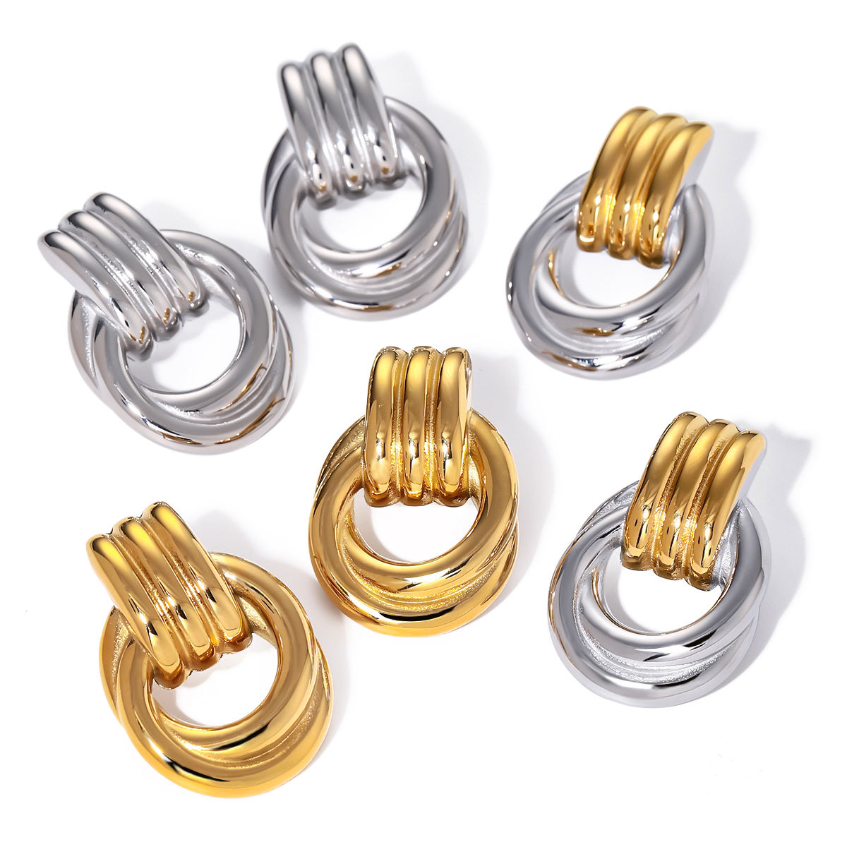Silver Estella Layered Rope Stud Earrings