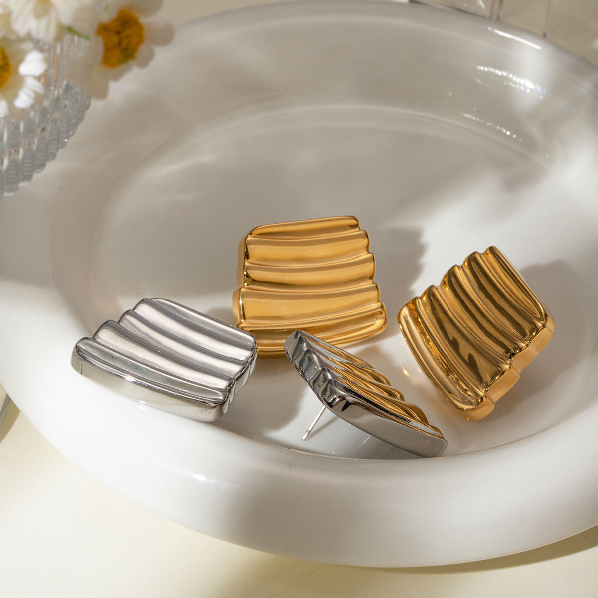 Gold Erica Textured Chunky Wave Stud Earrings
