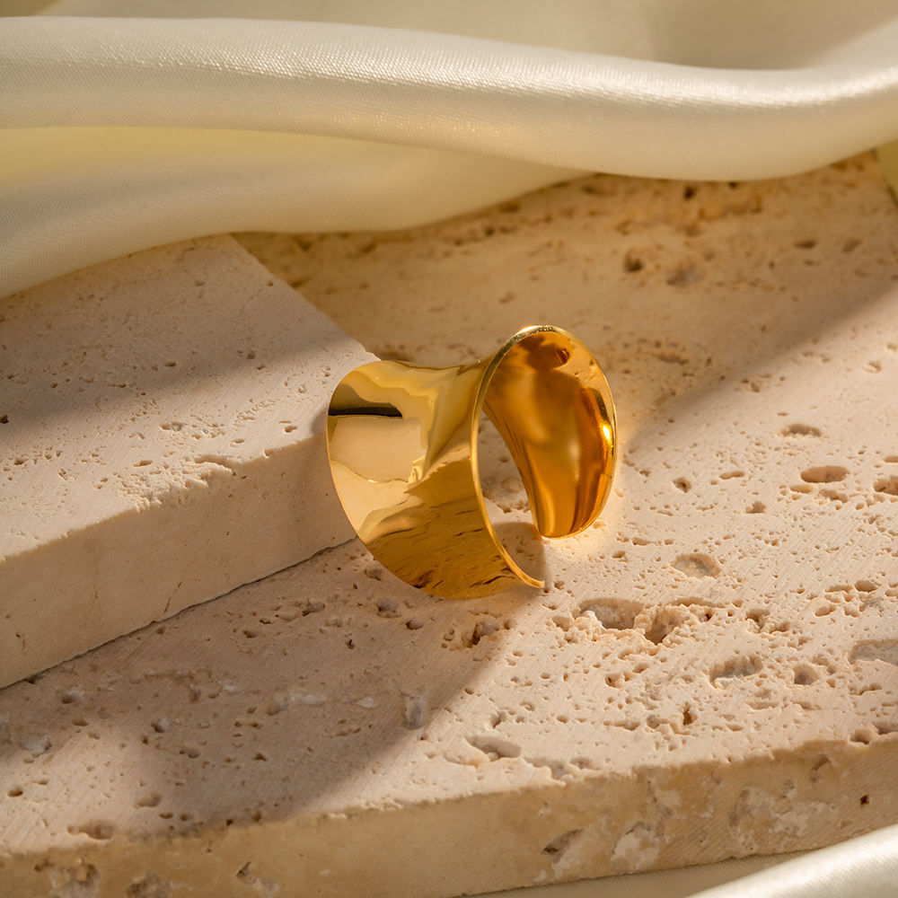 Rebecca 18K Gold Plated Smooth Wide Open Concave Ring