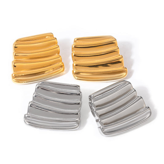 Silver Erica Textured Chunky Wave Stud Earrings