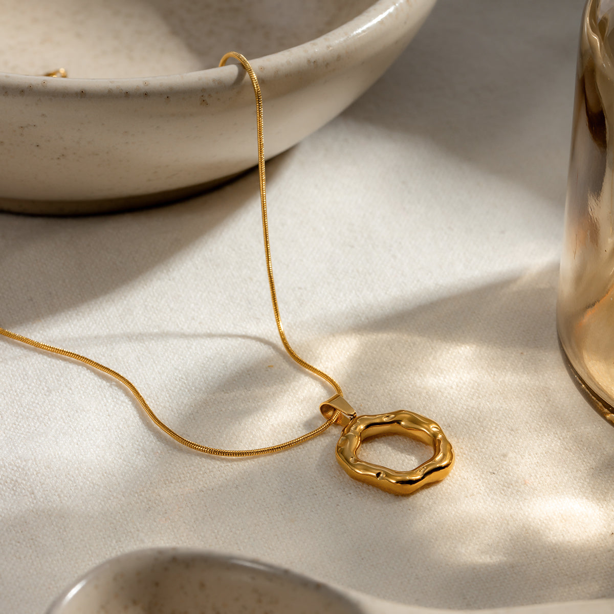 Natividad Textured Round Pendant Necklace