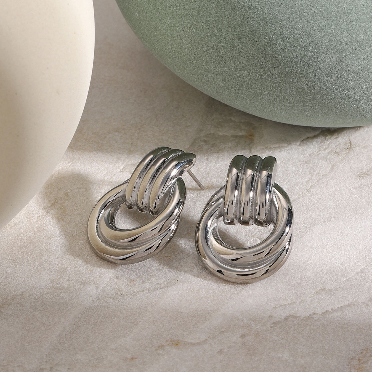 Silver Estella Layered Rope Stud Earrings