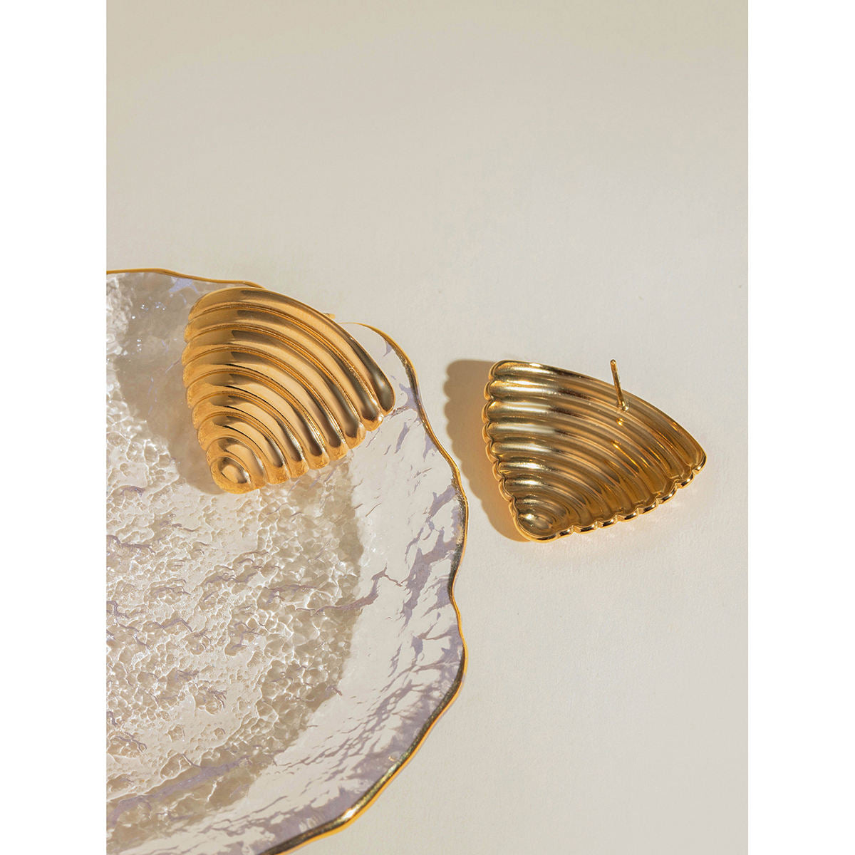 Evelyn Half SeaShell Triangle Stud Earrings