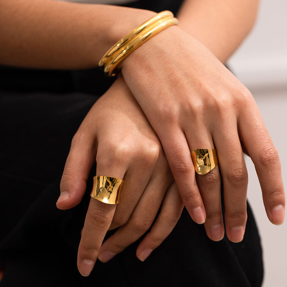 Rebecca 18K Gold Plated Smooth Wide Open Concave Ring