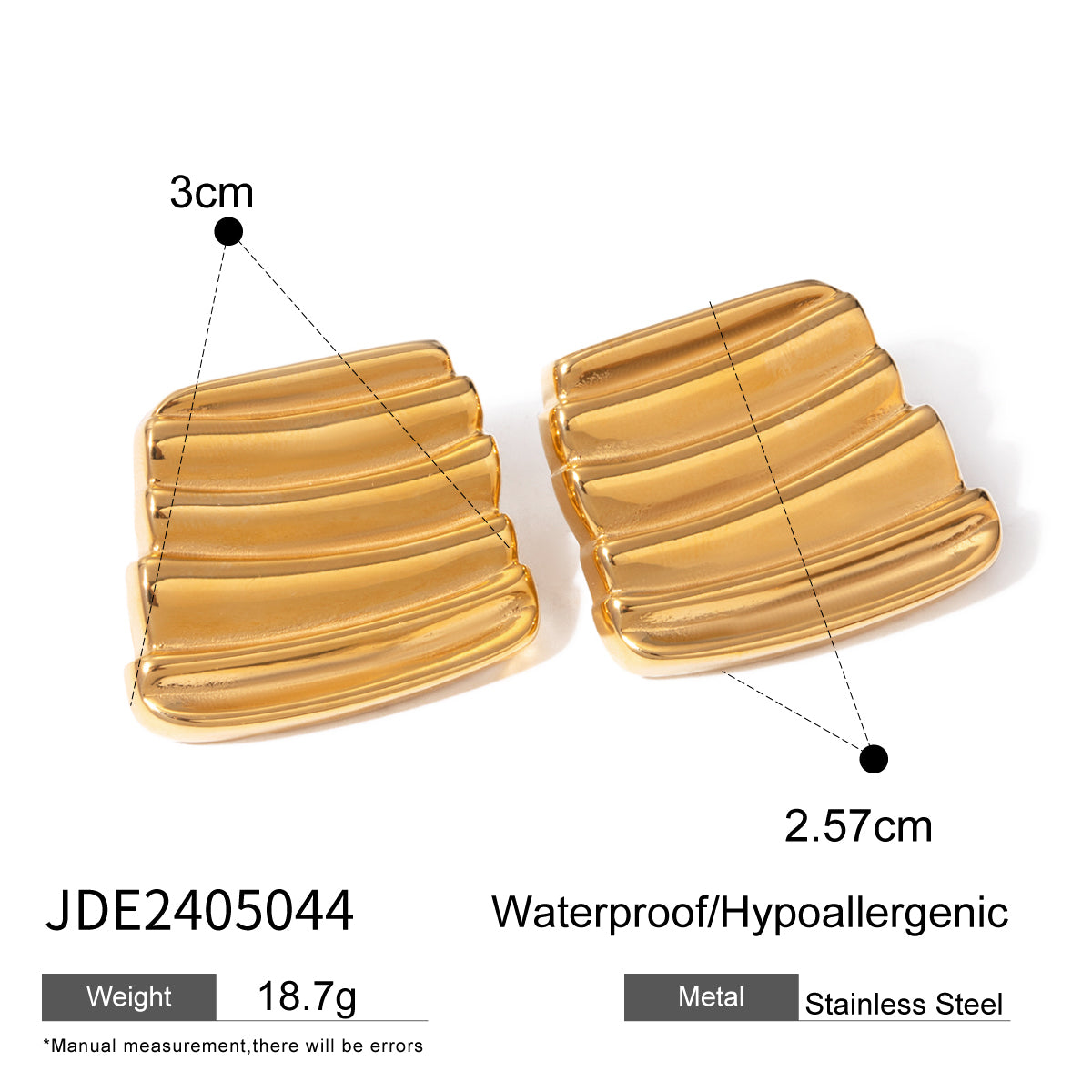 Gold Erica Textured Chunky Wave Stud Earrings