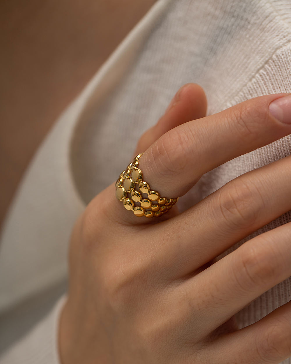 Riza Three Layer Bead Open Ring