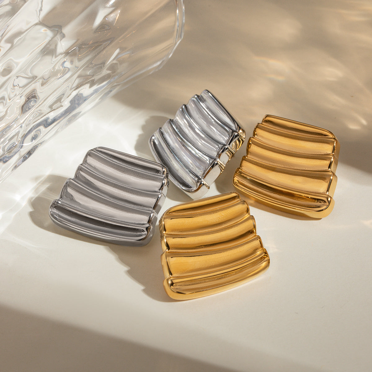 Gold Erica Textured Chunky Wave Stud Earrings